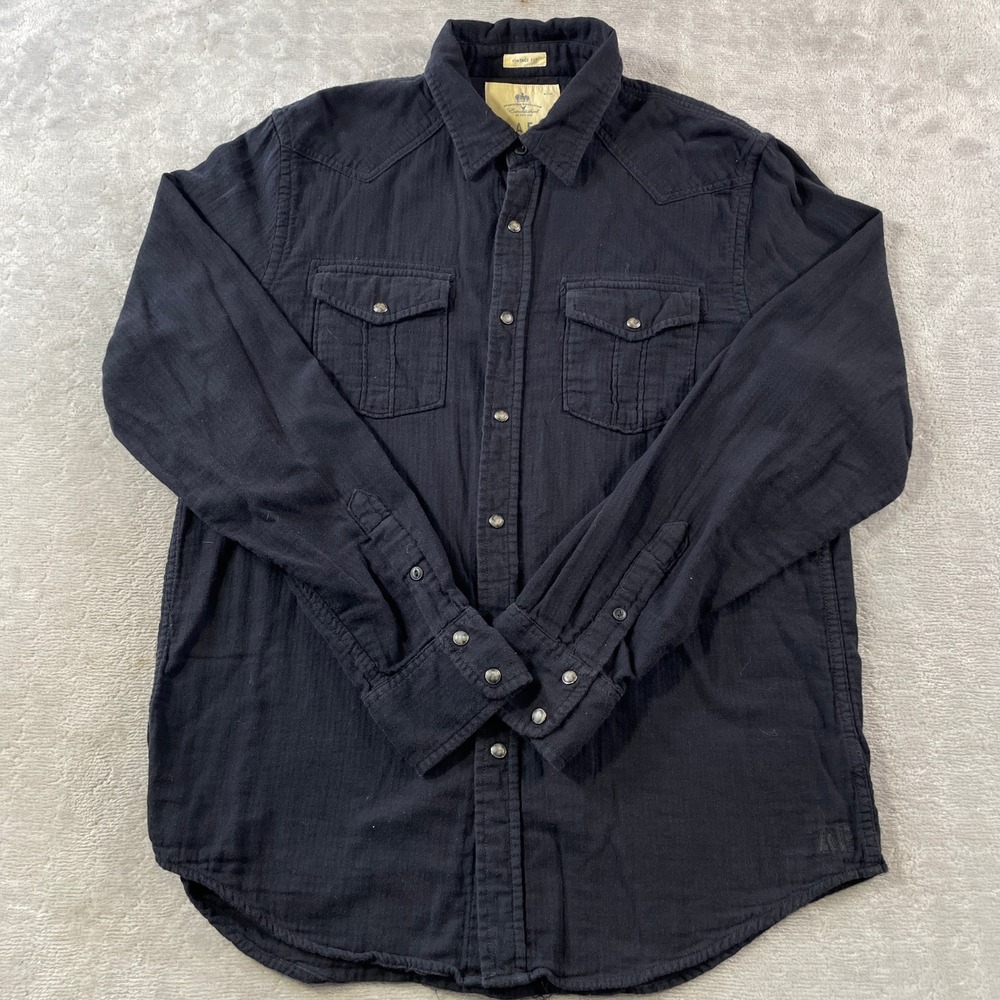American Eagle Shirt Vintage Fit Mens Large Black Western Pearl Snap Yoke Casual